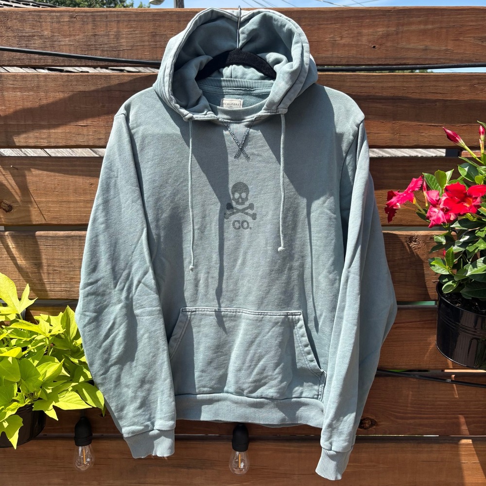 Scalpers Hoodie Mens Large Blue Skull Graphic Excellent Condition Streetwear